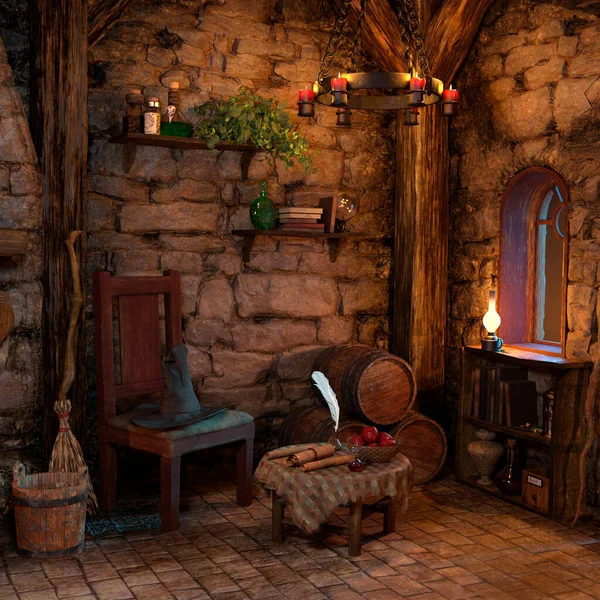 Rendering Medieval Fairy Tale Cottage Interior — Stock Photo, Image