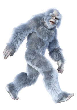 Yeti 'nin beyaz arka planda izole ettiği 3 boyutlu bir fantezi yaratığı.