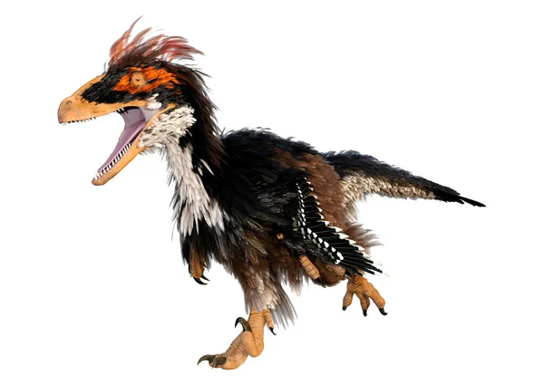 在白色背景下分离的恐龙Deinonychus Antirhopus的3D绘制 — 图库照片