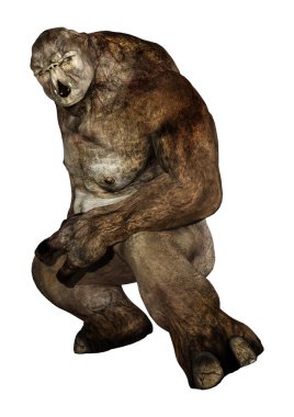 Beyaz arka planda izole edilmiş bir peri masalı trolünün 3 boyutlu canlandırması