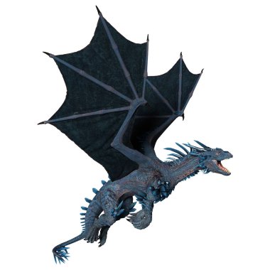 Beyaz arka planda izole edilmiş bir fantezi ejderhanın 3 boyutlu canlandırması