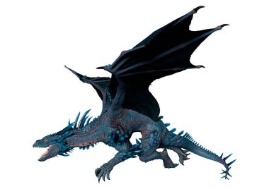 Beyaz arka planda izole edilmiş bir fantezi ejderhanın 3 boyutlu canlandırması