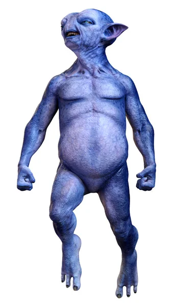 在白色背景上孤立的蓝色外星人的3D渲染 — 图库照片