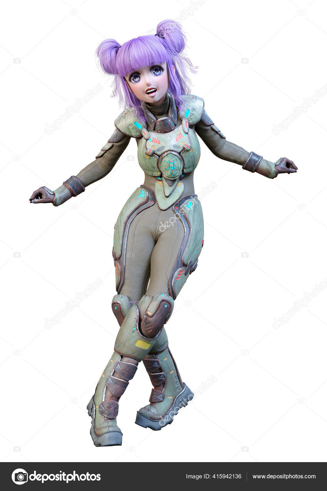 Rendering Anime Teenager Girl Purple Hair Astronaut Suit Isolated White  Stock Photo by ©PhotosVac 415942136