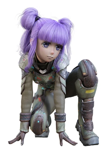 Rendering Anime Teenager Girl Purple Hair Astronaut Suit Isolated White  Stock Photo by ©PhotosVac 415942136