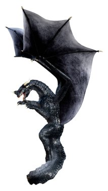 Beyaz arka planda izole edilmiş bir fantezi ejderhanın 3 boyutlu canlandırması