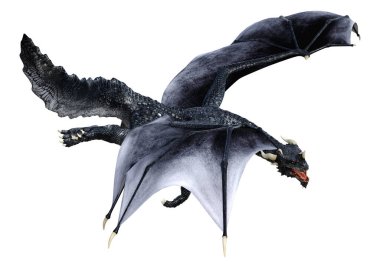 Beyaz arka planda izole edilmiş bir fantezi ejderhanın 3 boyutlu canlandırması