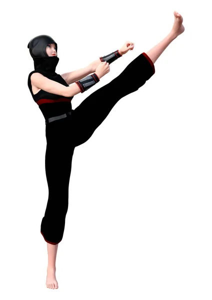 Weergave Van Een Vrouwelijke Ninja Geïsoleerd Witte Achtergrond — Stockfoto