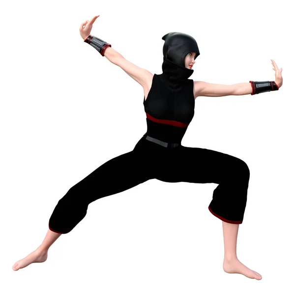 Weergave Van Een Vrouwelijke Ninja Geïsoleerd Witte Achtergrond — Stockfoto