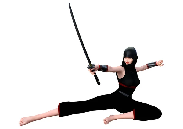 Rendering Női Ninja Elszigetelt Fehér Background — Stock Fotó