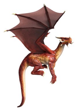 Beyaz arka planda izole edilmiş bir fantezi ejderhanın 3 boyutlu canlandırması