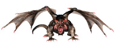 Beyaz arka planda izole edilmiş bir fantezi ejderhanın 3 boyutlu canlandırması