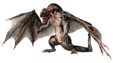 Beyaz arka planda izole edilmiş bir fantezi ejderhanın 3 boyutlu canlandırması