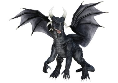 Beyaz arka planda izole edilmiş bir fantezi ejderhanın 3 boyutlu canlandırması