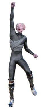 Beyaz arka planda izole edilmiş bir bilim kurgu uzaylısının 3 boyutlu canlandırması