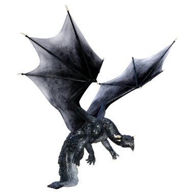 Beyaz arka planda izole edilmiş bir fantezi ejderhanın 3 boyutlu canlandırması