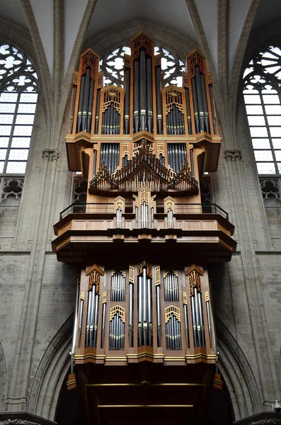 Órgão Tubulação Antiga Igreja Europeia Bélgica — Fotografia de Stock