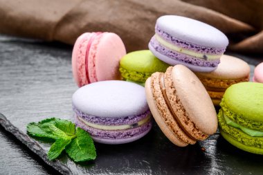 Sağlıklı gıda, macarons, Bademli kurabiye Fransız çerez yığını