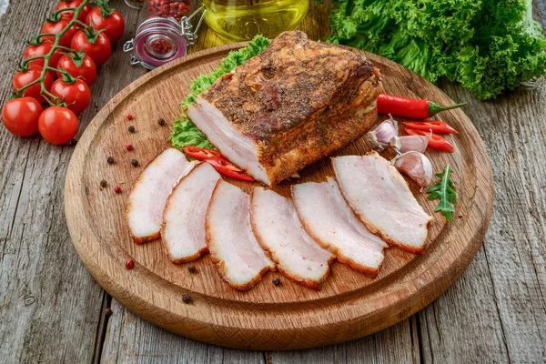 Slices Bacon Wooden Background Brisket — Stock Photo, Image