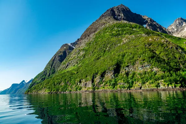 Skály v Sognefjordu, třetím nejdelší fjordu na světě a největší v Norsku. — Stock fotografie