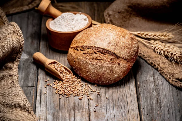 Nybakat traditionellt bröd på träbord — Stockfoto