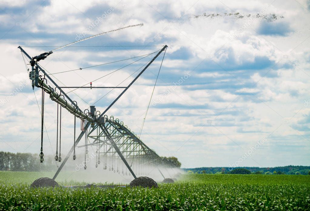 An irrigation pivot watering a field
