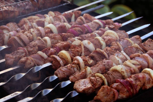 Kebaby Szaszłyków Przygotowane Grill Węglowy — Zdjęcie stockowe
