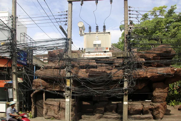 Karon Village Phuket Tailandia Octubre 2019 Jumble Messy Overhead Cables — Foto de Stock