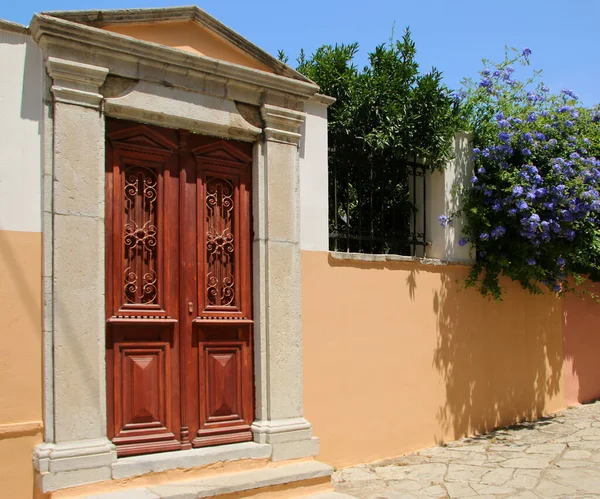 Dveře Tradičního Domu Symi Ostrov Symi Řecko — Stock fotografie
