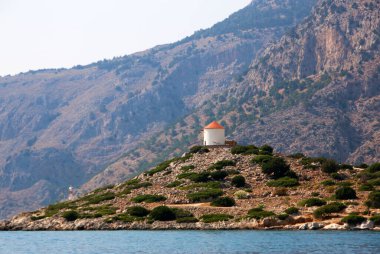 Kıyıdaki yel değirmeni, Symi Adası, Panormitis, Yunanistan