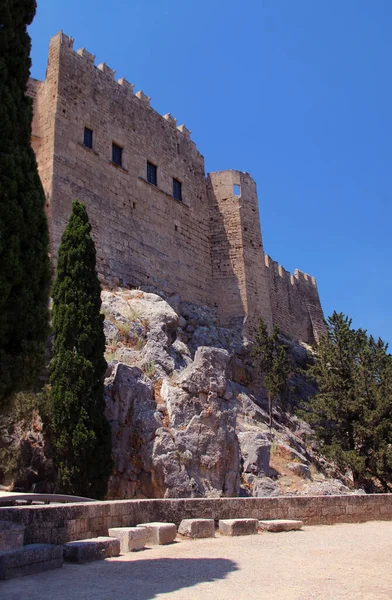 Lindos Ősi Erőd Szent János Lovagjainak Kastélya Lindos Görögország — Stock Fotó