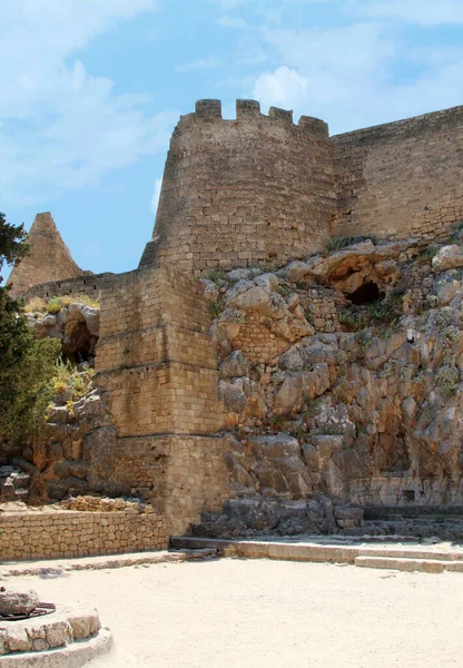 Lindos Ősi Erőd Szent János Lovagjainak Kastélya Lindos Görögország — Stock Fotó