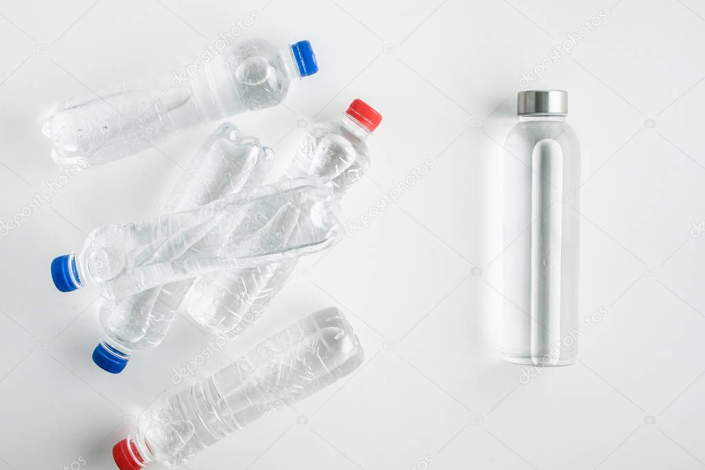 concept of using reusable glass bottle instead of single use plastic. zero waste lifestyle