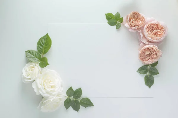 floral frame made with roses with copy space