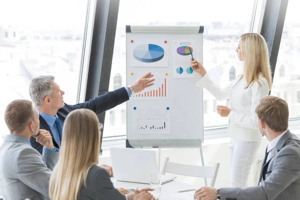 Business People Team Presentation Working Charts Diargams Flipchart — Stock Photo, Image