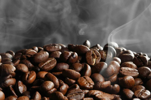 Hot Roasted Coffee Beans Steam Black — Stock Photo, Image