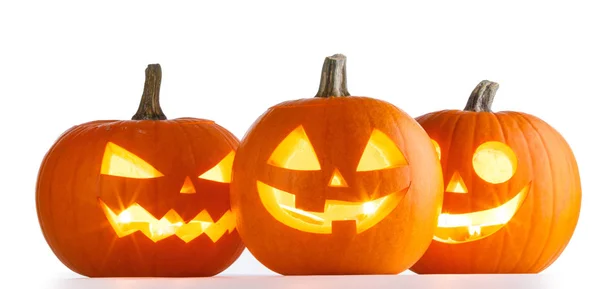 Three Halloween Pumpkins Isolated White Background — Stock Photo, Image