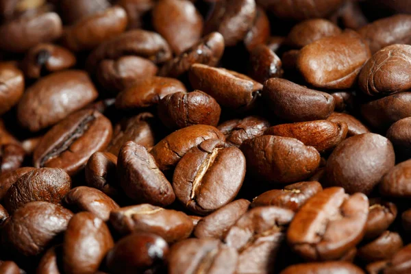 Frisch Geröstete Kaffeebohnen Nahaufnahme Hintergrund — Stockfoto