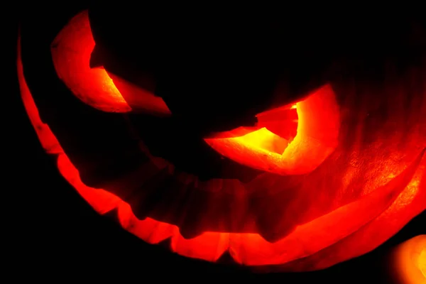 Glowing Halloween Pumpkin Rays Light Black Background — Stock Photo, Image