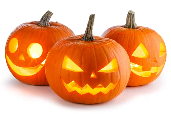 Tři Halloween Dýně Izolované Bílém Pozadí — Stock fotografie
