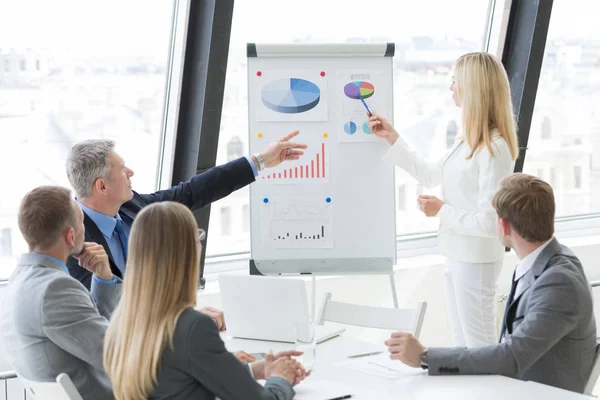 Business People Team Presentation Office Working Charts Diargams Flipchart — Stock Photo, Image