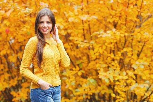 Portrait Beautiful Young Woman Autumn Tree Background — Stock Photo, Image