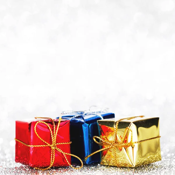 Decorated Holiday Gifts Silver Background — Stock Photo, Image