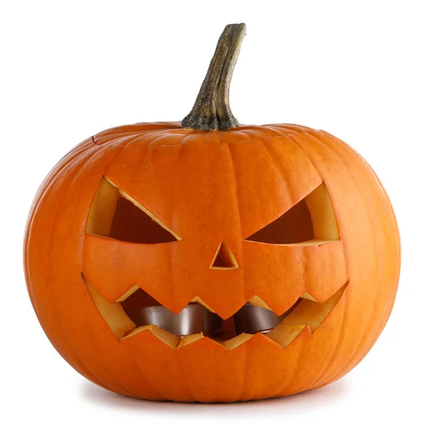 Een Halloween Pompoen Geïsoleerd Witte Achtergrond — Stockfoto