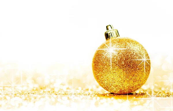 Beautiful Glitter Christmas Ball Close Shining Background White Copy Space — Stock Photo, Image