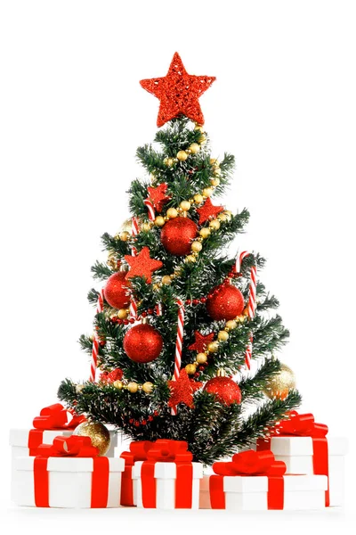 Bellissimo Albero Natale Decorato Isolato Sfondo Bianco — Foto Stock