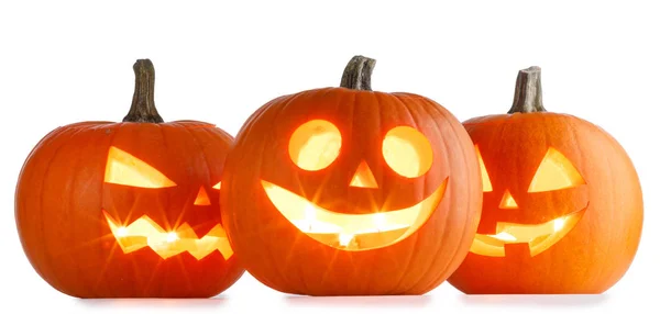 Tres Calabazas Halloween Aisladas Sobre Fondo Blanco — Foto de Stock