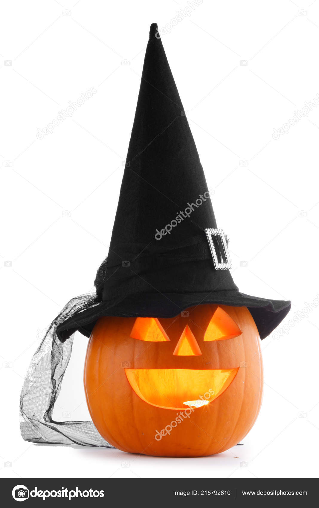 Jack Lantern Halloween Pumpkin Witches Hat Isolated White Background Stock Photo Image By C Yellow2j 215792810