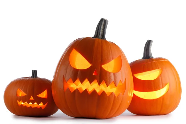 Tre Zucche Halloween Isolate Sfondo Bianco — Foto Stock