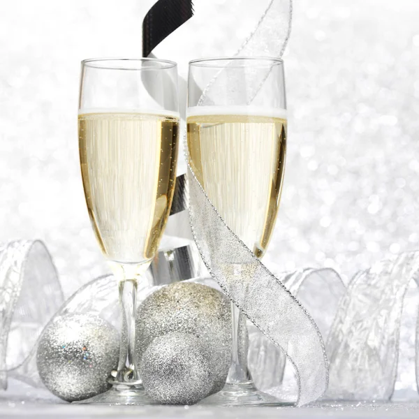 Champagne Och Inredning Silver Bokeh Bakgrund — Stockfoto